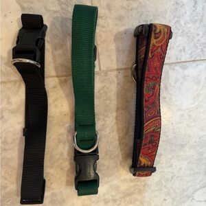 Set of Three Dog Collars - Black, Green, Paisley Red